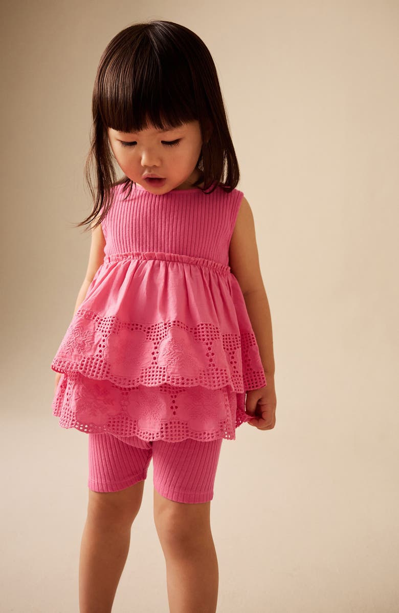 NEXT Kids' Frill Floral Eyelet Top & Shorts Set, Alternate, color, Pink