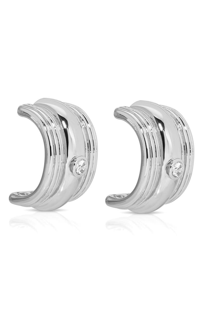 Ettika Textured Statement Hoop Earrings, Alternate, color, Silver