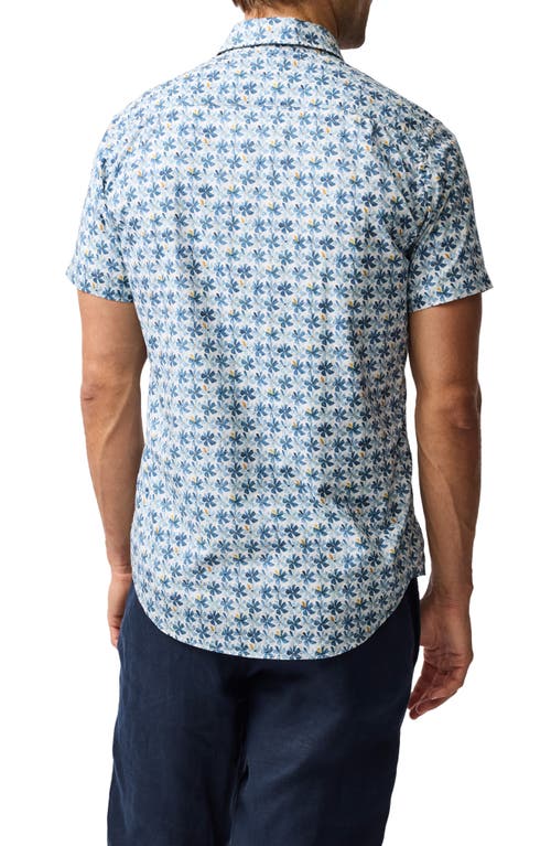 Rodd & Gunn Harvey Road Floral Short Sleeve Cotton Button-up Shirt In Blue