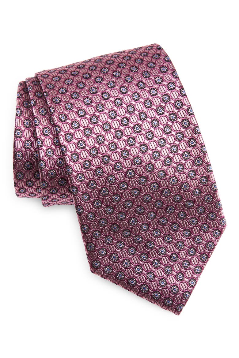 Neat Medallion Silk X-Long Tie, Main, color, PINK