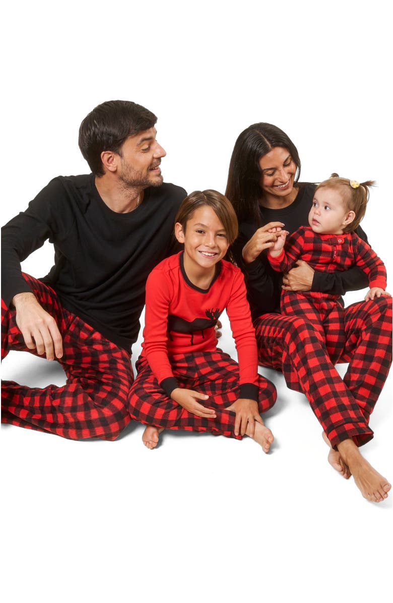 Leveret Kids Cotton Top & Fleece Pants Printed Matching Family Holiday Pajamas, Alternate, color, Moose