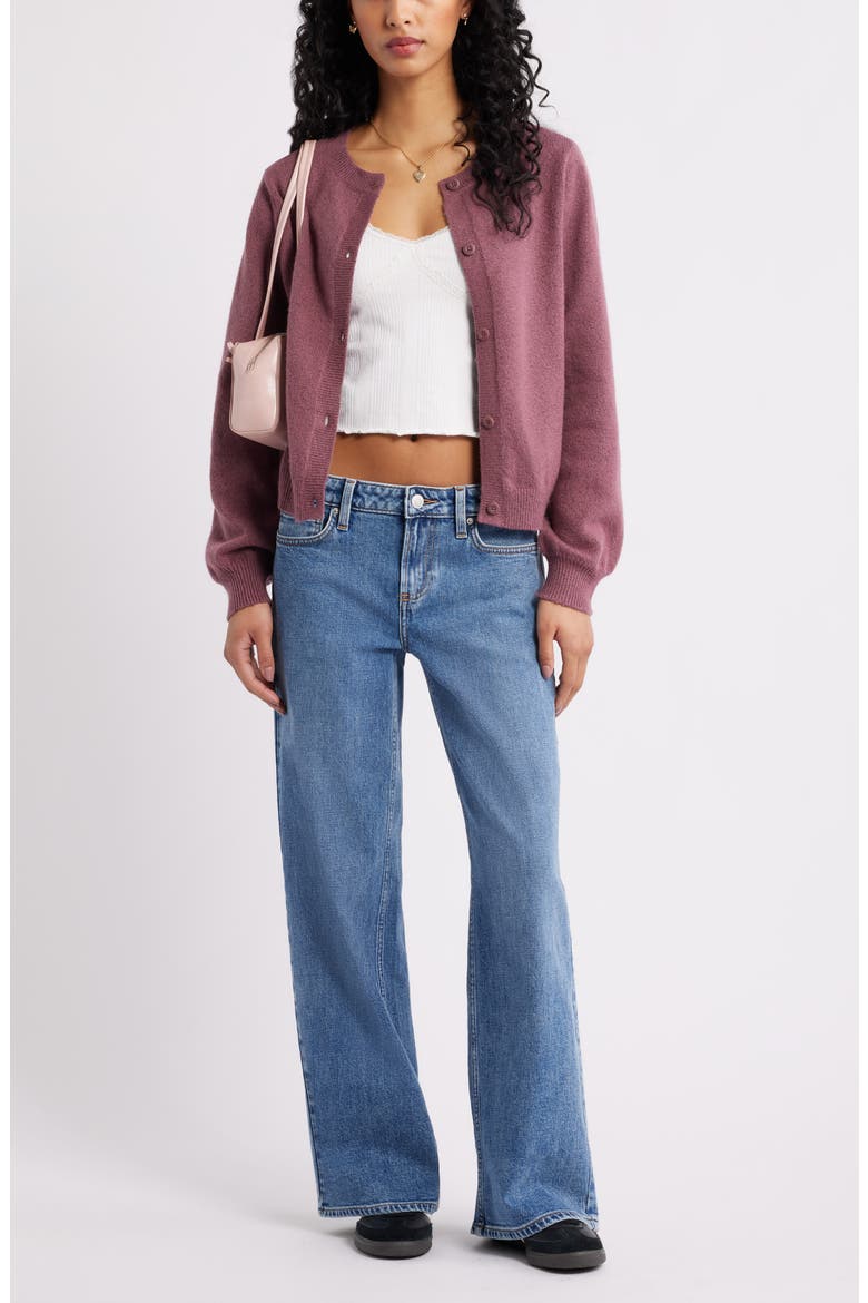 Crewneck Cotton Blend Cardigan, Alternate, color, BURGUNDY SHADE