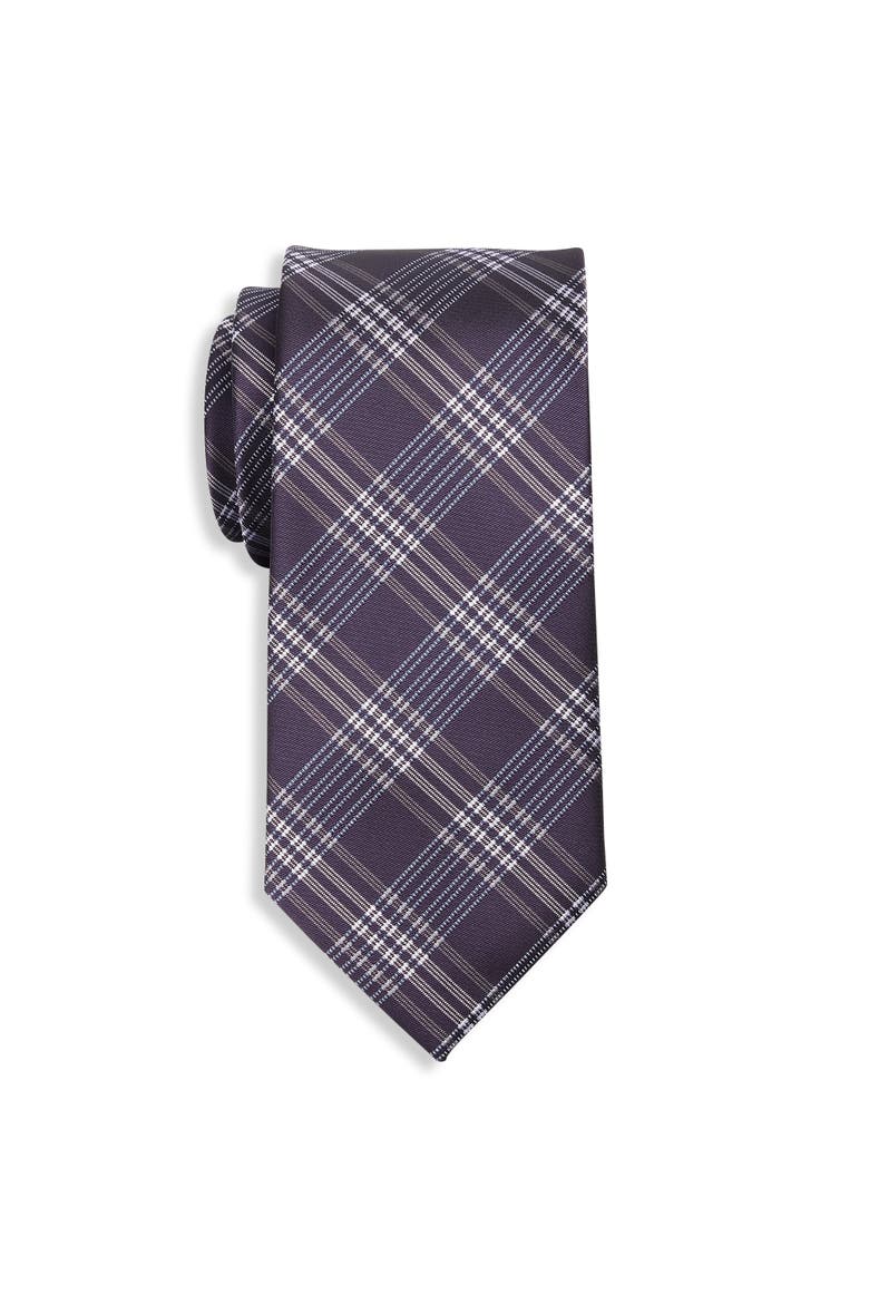 Big & Tall Textured Plaid Tie, Main, color, PLUM