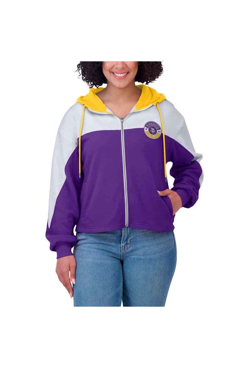 Women's WEAR by Erin Andrews Purple Minnesota Vikings Plus Size Color Block Full-Zip Hoodie, Alternate, color, Purple