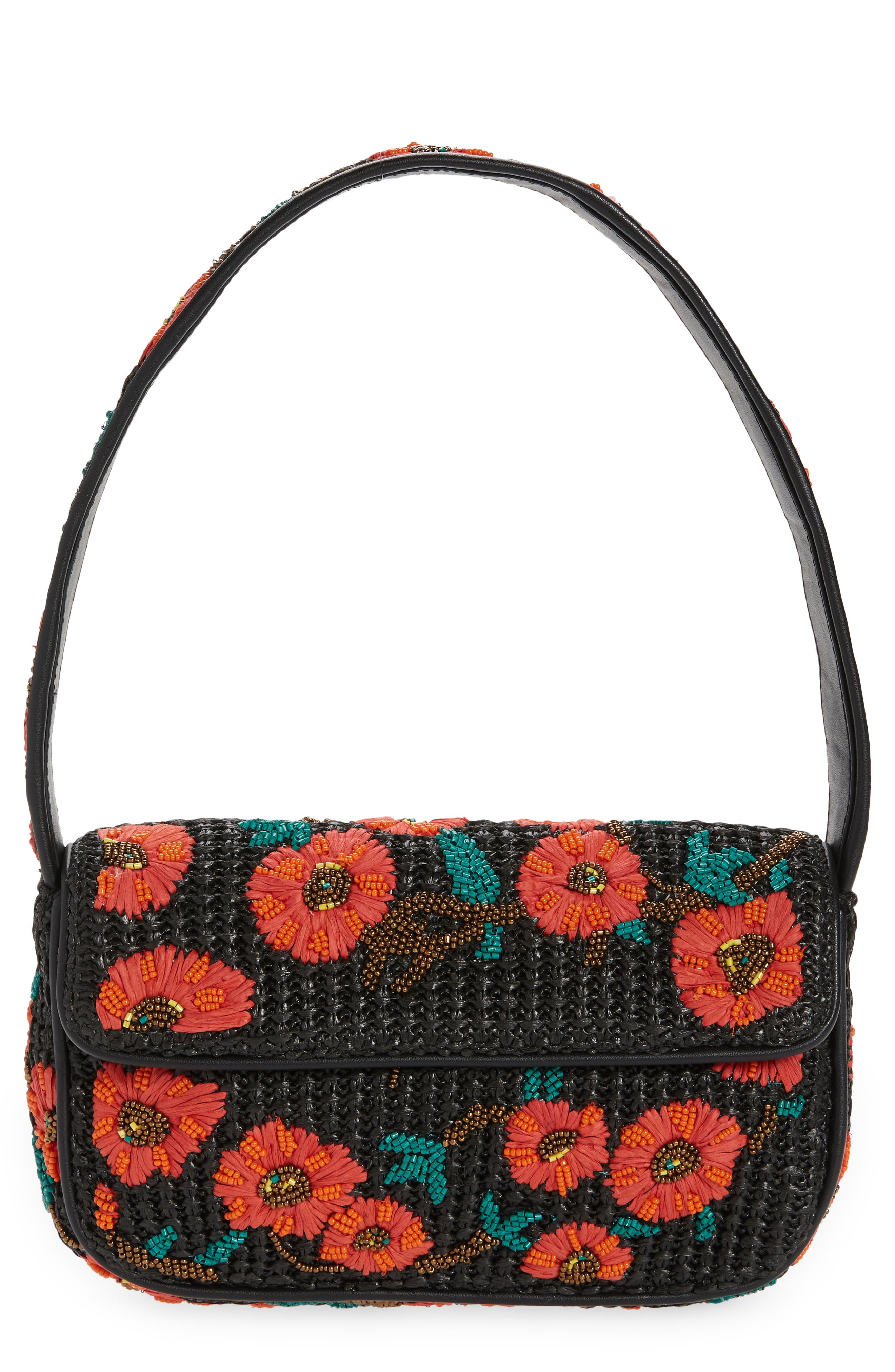 STAUD Tommy Beaded Raffia Handbag, Main, color, 