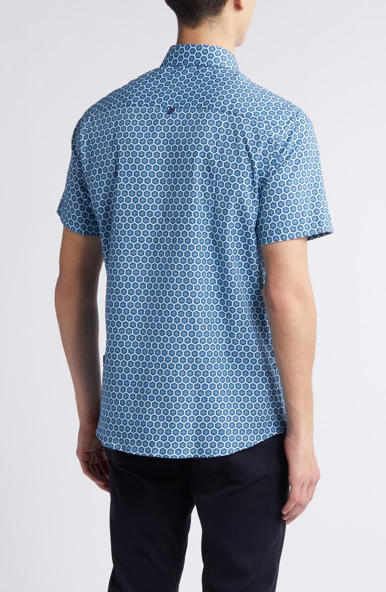 Stone Rose Sun Hex Trim Fit Short Sleeve Stretch Button-Up Shirt, Alternate, color,