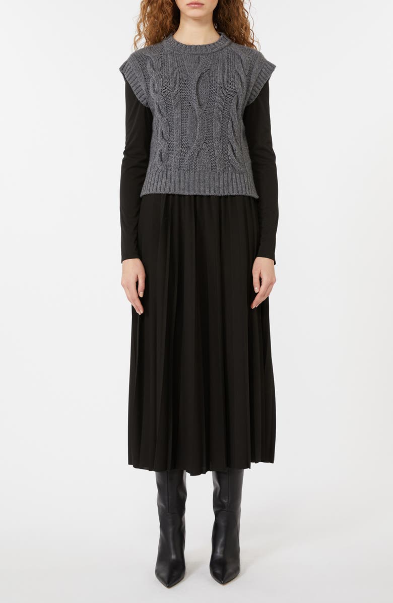 Weekend Max Mara Ebro Mixed Media Long Sleeve Sweater Maxi Dress, Main, color, Black