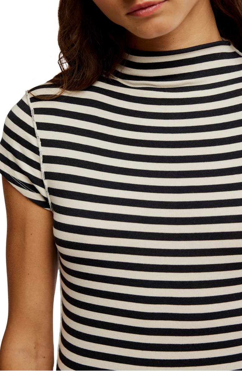 Free People Lola Stripe Funnel Neck Knit Top, Alternate, color, Black White Stripe