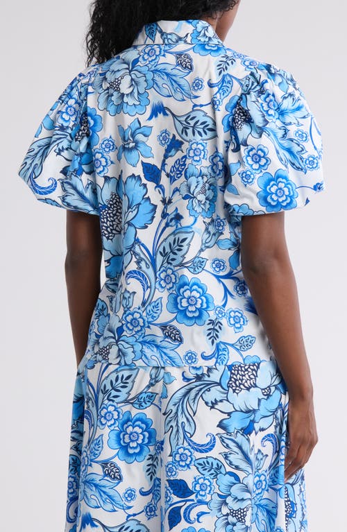 By Design Abigail Floral Puff Sleeve Button-up Shirt In Picasso