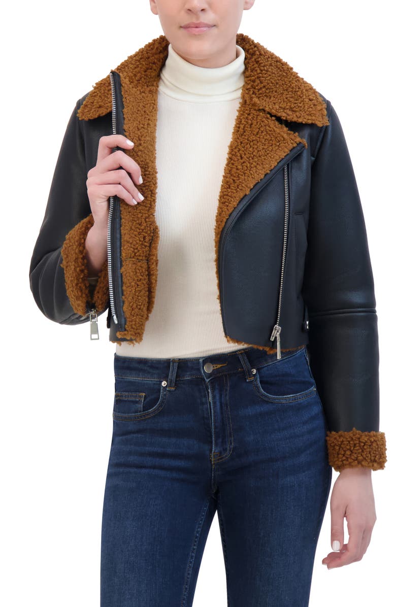 Rebecca Minkoff Faux Shearling Moto Jacket, Alternate, color,