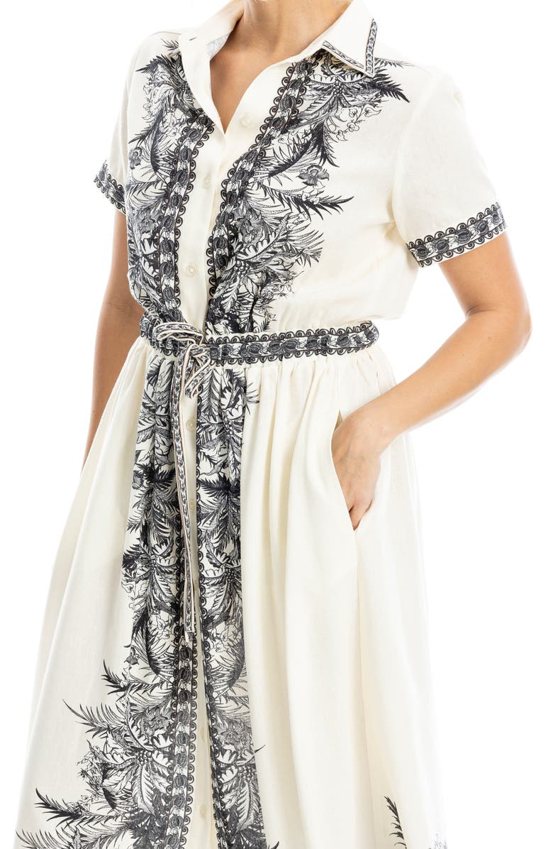 MAX STUDIO Border Print Midi Shirtdress, Alternate, color, Natural/ Black Tropical