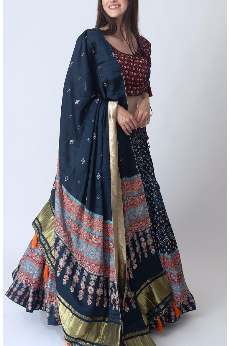 Isabella Bandhani Print Lehenga Choli, Alternate, color, Midnight Blue