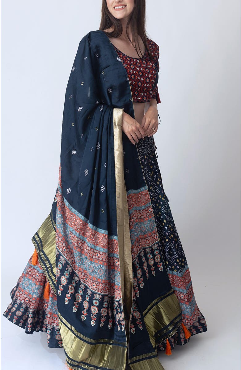 RAAS Isabella Bandhani Print Lehenga Choli, Alternate, color, Midnight Blue
