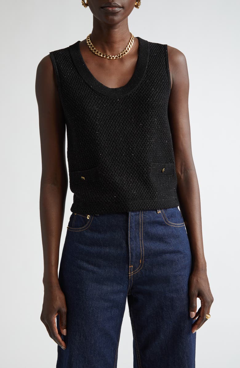 ST. JOHN Micro Sequin Sweater Tank, Main, color, 