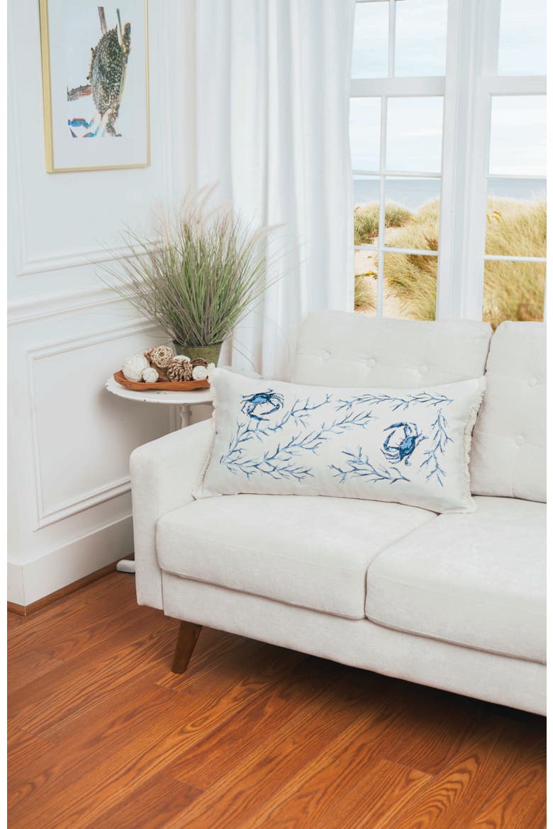 Clawd and Clawdia Coastal Coral Embroidered Lumbar Throw Pillow, 14" x 26", Alternate, color, Blue