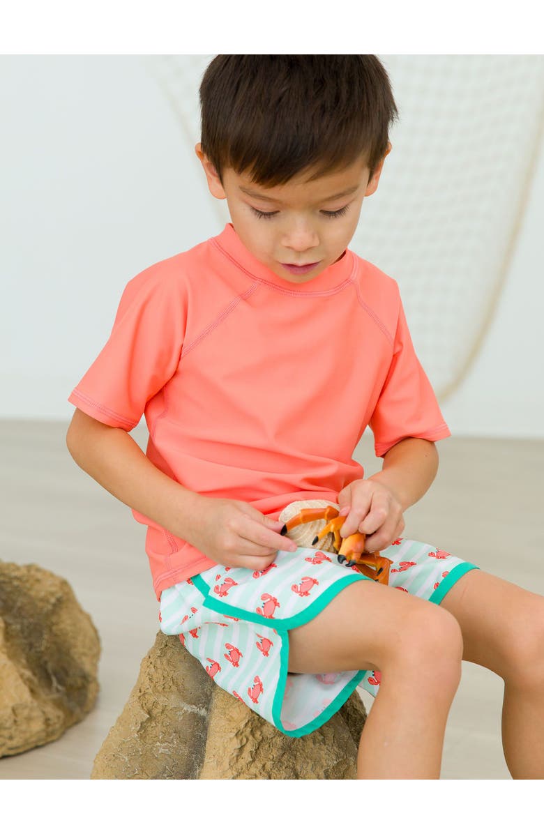 RuggedButts Baby/Toddler Boys UPF50+ Sun Protected Short Sleeve Rash Guard, Alternate, color, Coral