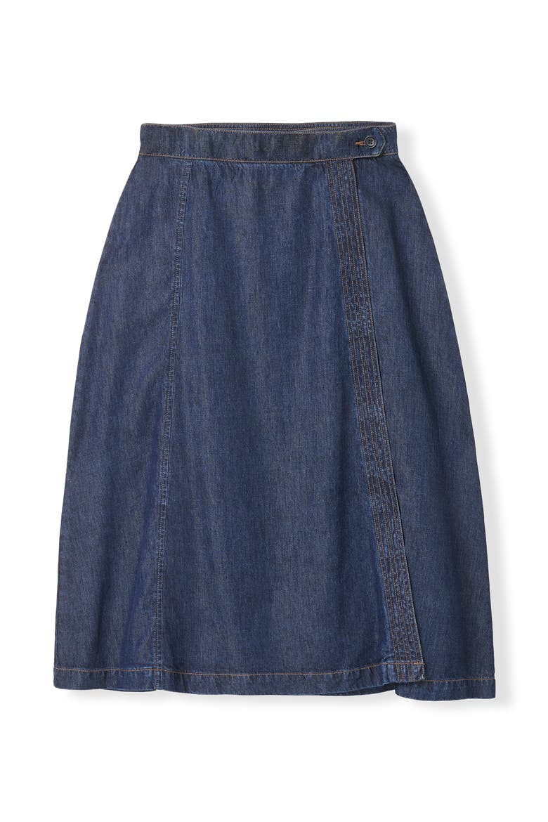 Midi Wrap A-Line Denim Skirt, Alternate, color, Indigo Rinse Wash