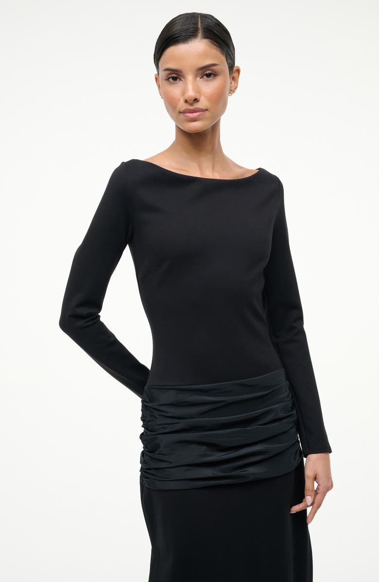 STAUD Holland Mixed Media Long Sleeve Dress, Alternate, color, Black