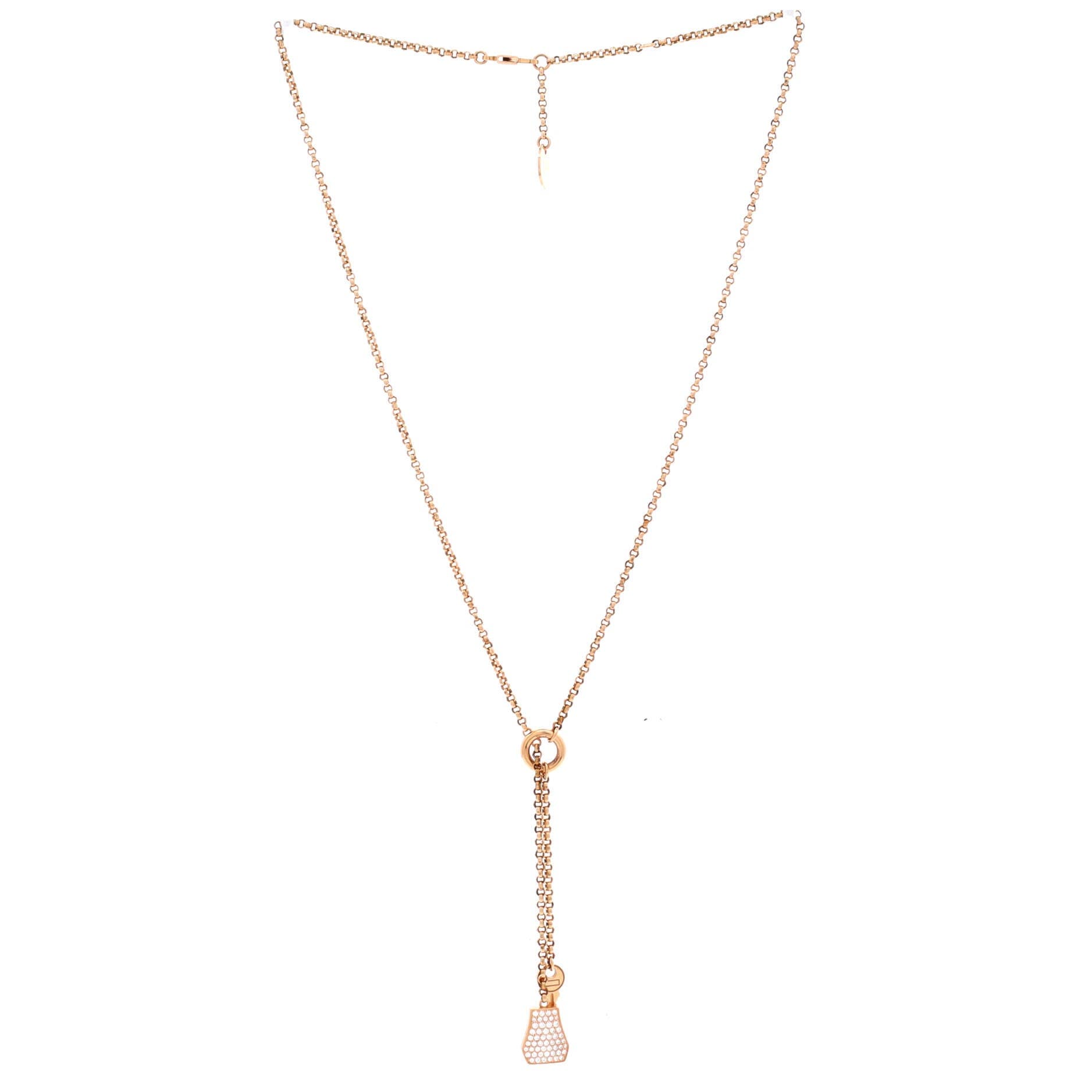 Pre-Owned Hermes Kelly Clochette Pendant Necklace 18K Rose Gold with Diamonds Small, Alternate, color, Rose Gold