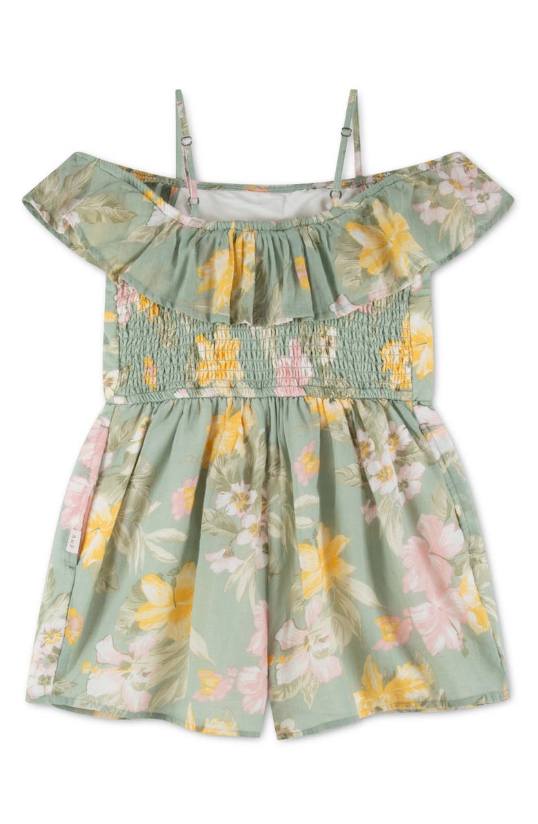 abercrombie kids Kids' Cold Shoulder Cotton Romper, Alternate, color, Hibiscus Green