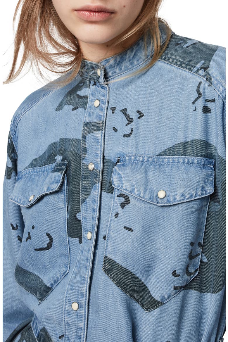 Kat Camo Long Sleeve Denim Mini Shirtdress, Alternate, color, CAMO BLUE