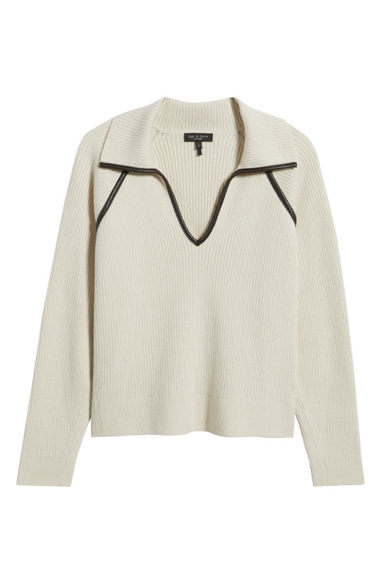 rag & bone Caterina Faux Leather Piped Trim Polo, Alternate, color, Ivory