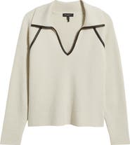 rag & bone Caterina Faux Leather Piped Trim Polo