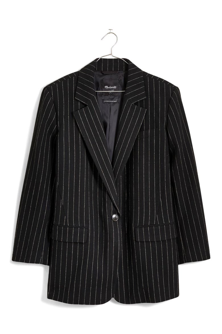 Metallic Pinstripe Wool Blend Blazer, Alternate, color, ALMOST BLACK