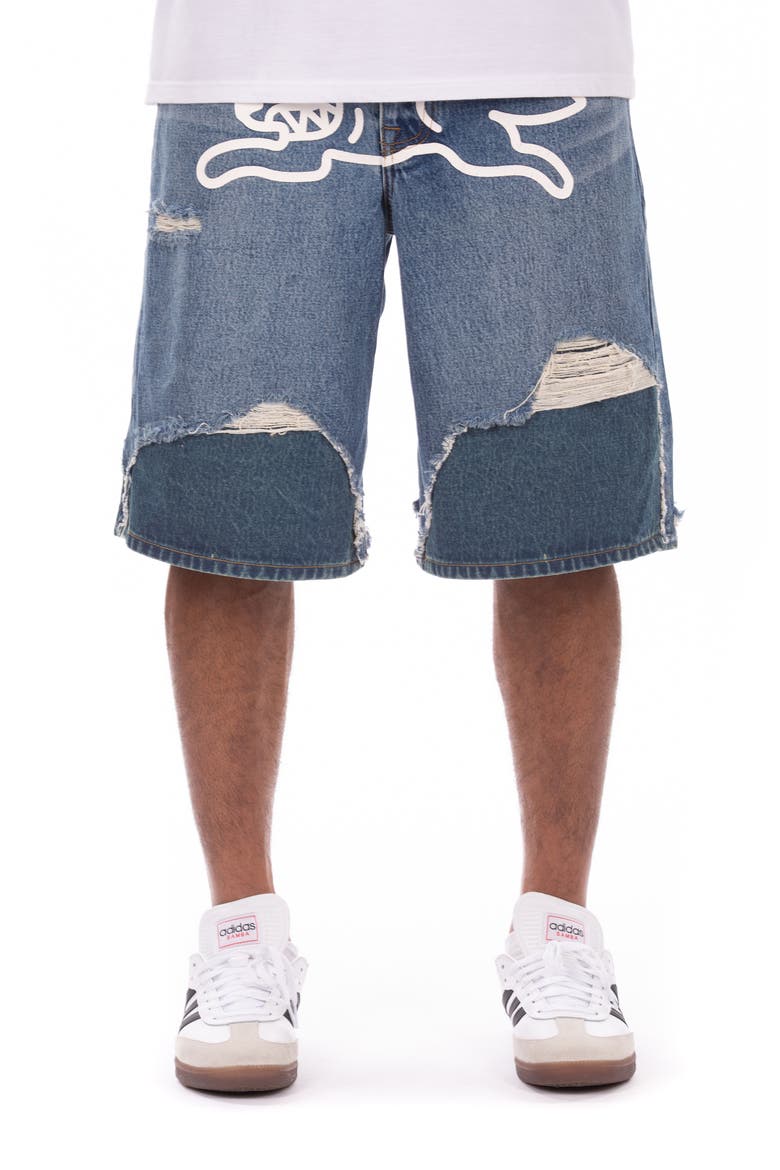 Hoodsie Ripped Denim Shorts, Main, color, BLUE MELT