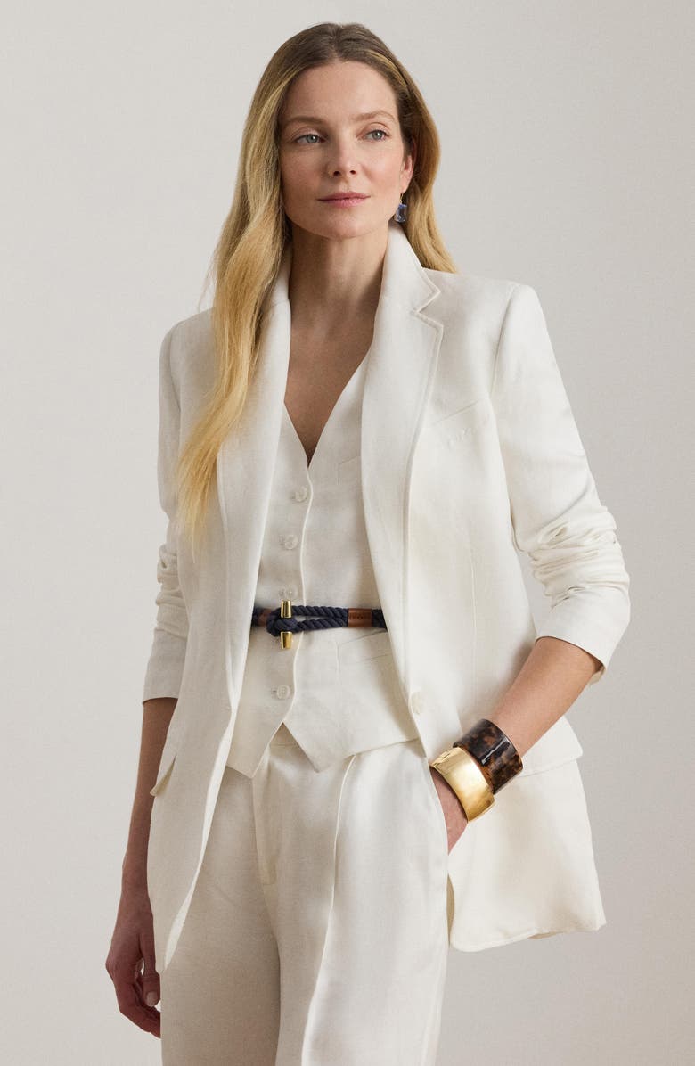 Lauren Ralph Lauren One-Button Linen Blend Blazer, Alternate, color, White