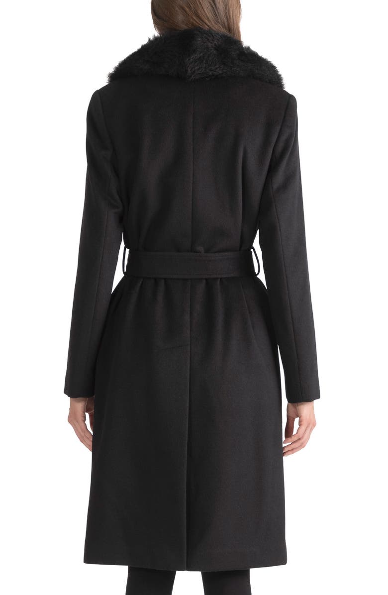 Sofia Cashmere Belted Genuine Shearling Trim Coat, Alternate, color, Black