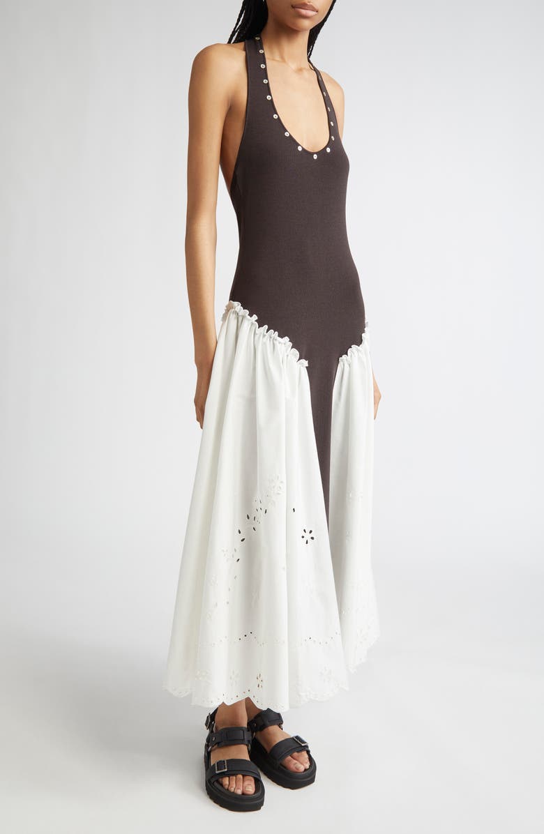Siedrés Ursula Jersey & Broderie Anglaise Maxi Dress, Alternate, color, Brown
