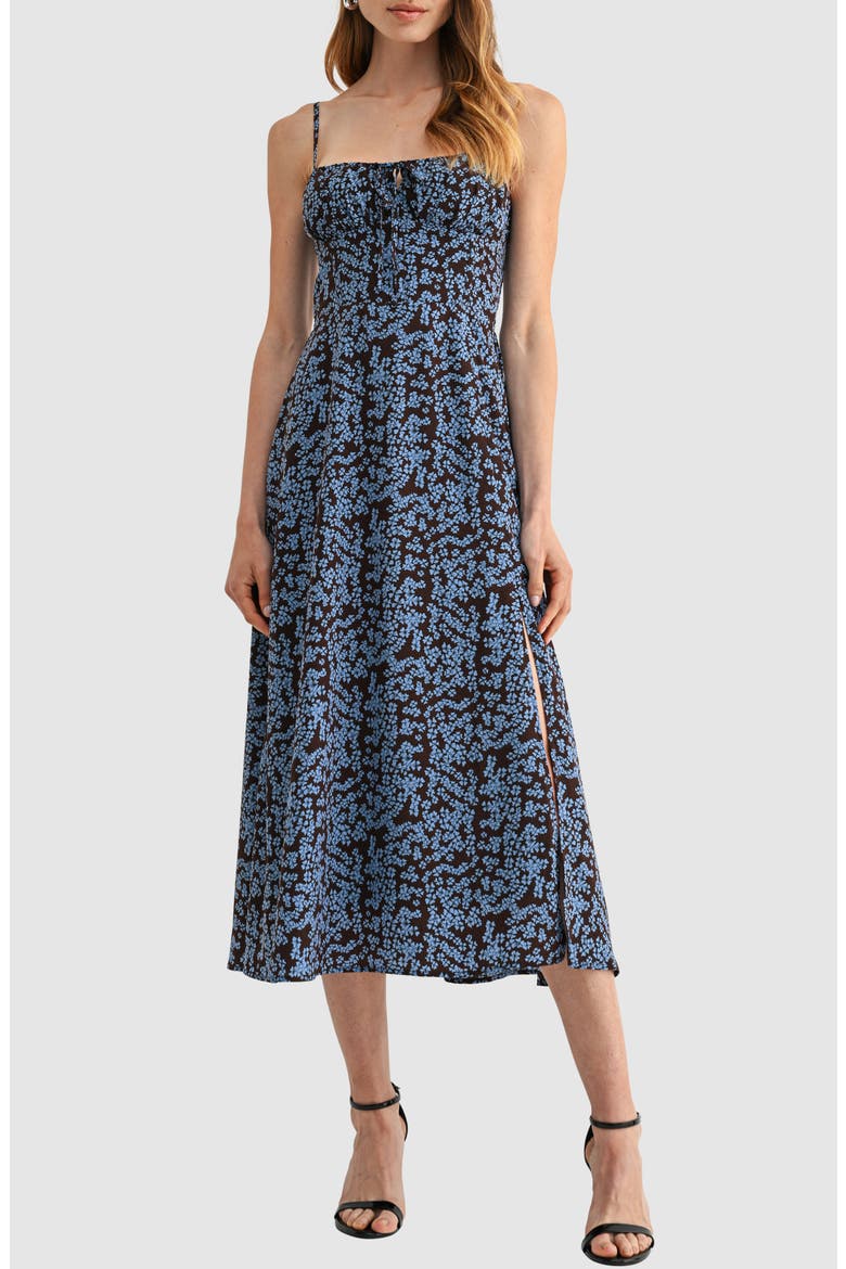 Floral Spaghetti Strap Midi Dress, Main, color, BROWN BLUE