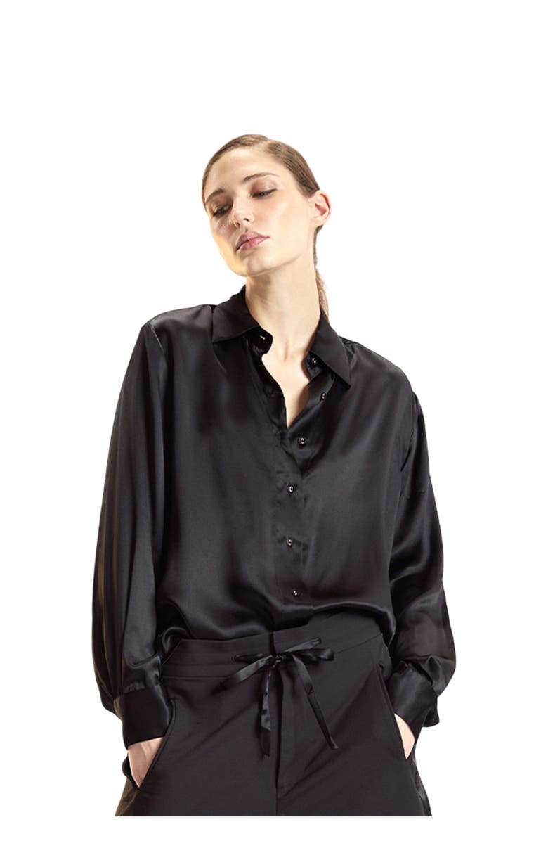 Cynthia Rowley Silk Button Up Shirt, Alternate, color, Black