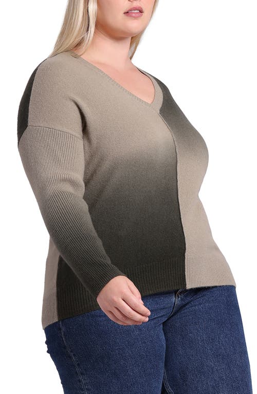 Minnie Rose Plus Size Dip-dye Cashmere Pullover In Olive/army