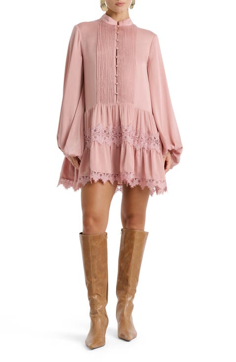 Antonia Lace Trim Long Sleeve Satin Minidress
