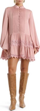 Bardot Antonia Lace Trim Long Sleeve Satin Minidress