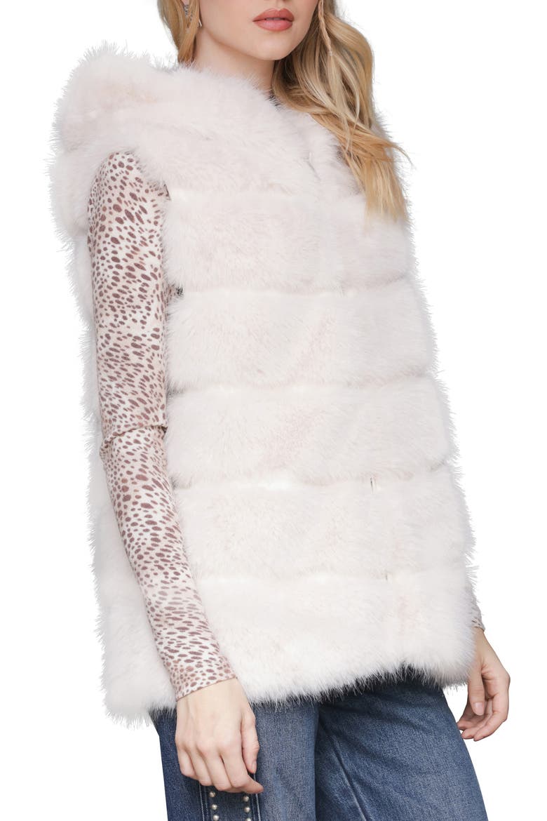 Faux Fur & Faux Leather Hooded Zip Vest, Alternate, color, PEARL