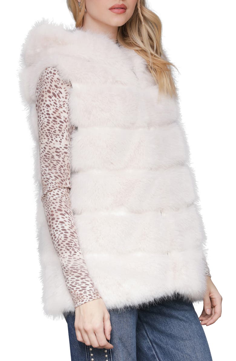 Avec Les Filles Faux Fur & Faux Leather Hooded Zip Vest, Alternate, color, Pearl
