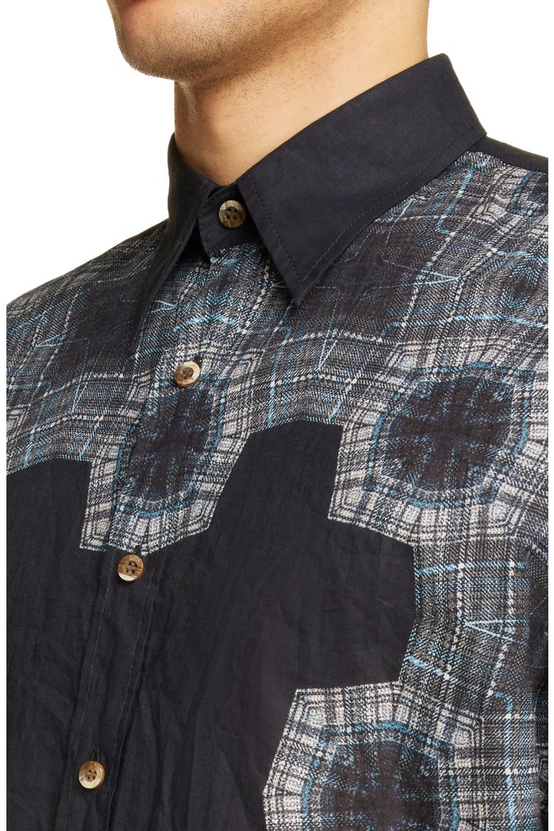 Kaleidoscope Print Short Sleeve Button-Up Shirt, Alternate, color, BLUE