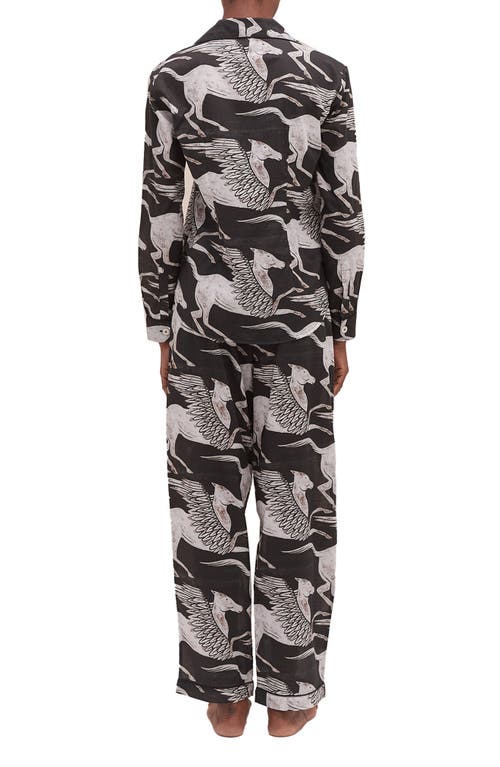 Desmond & Dempsey Pegasus Printed Cotton Pyjama Set In Black/white