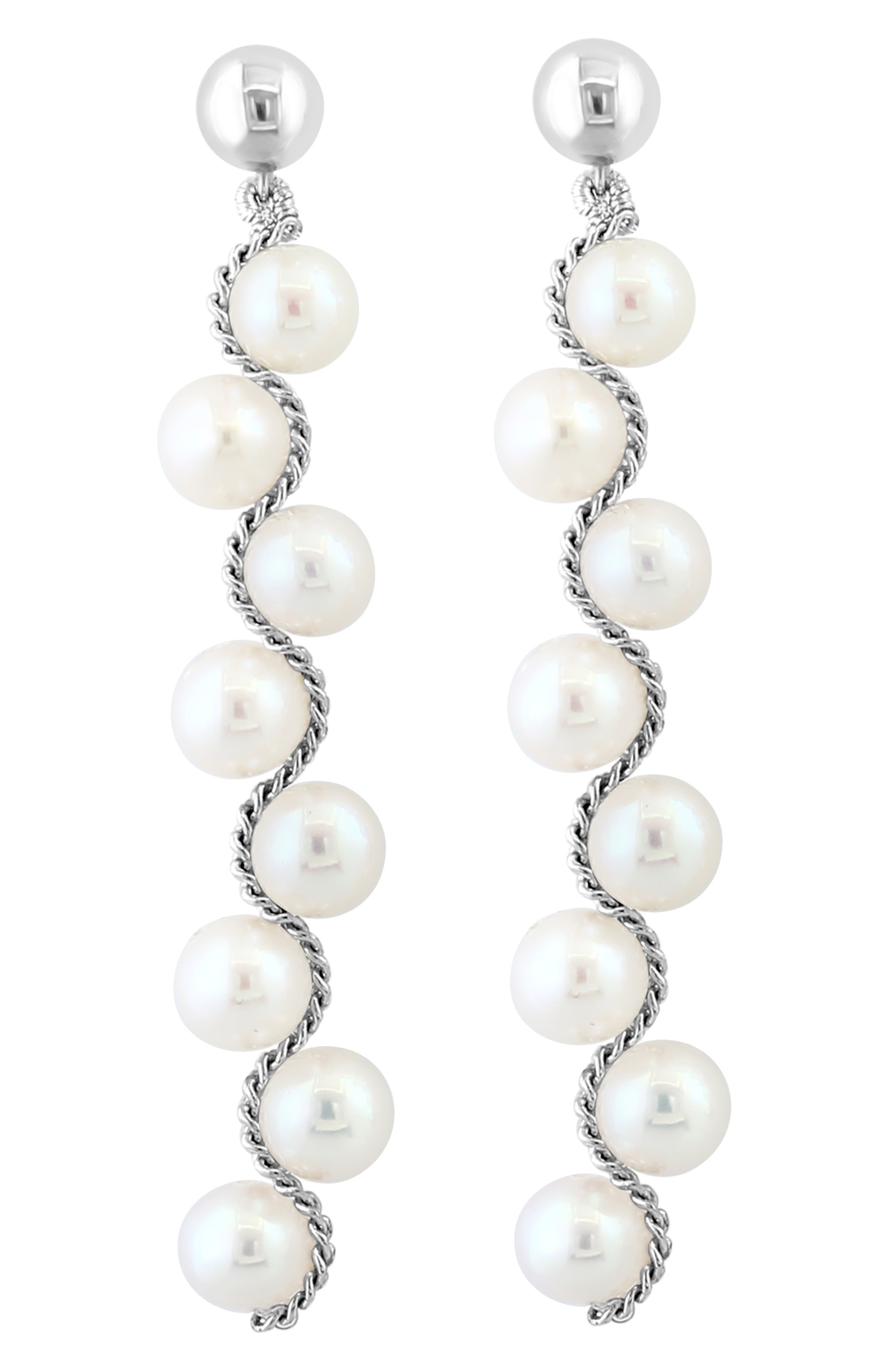 EFFY Sterling Silver 5mm Freshwater Pearl Linear Drop Earrings