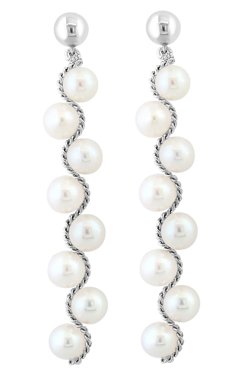 EFFY Sterling Silver 5mm Freshwater Pearl Linear Drop Earrings, Main, color, Silver
