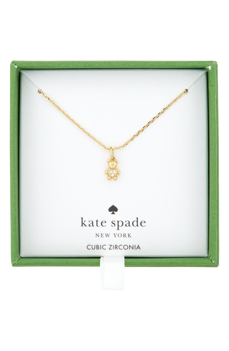 Kate Spade New York mini bear pendant necklace, Main, color, Clear/ Gold