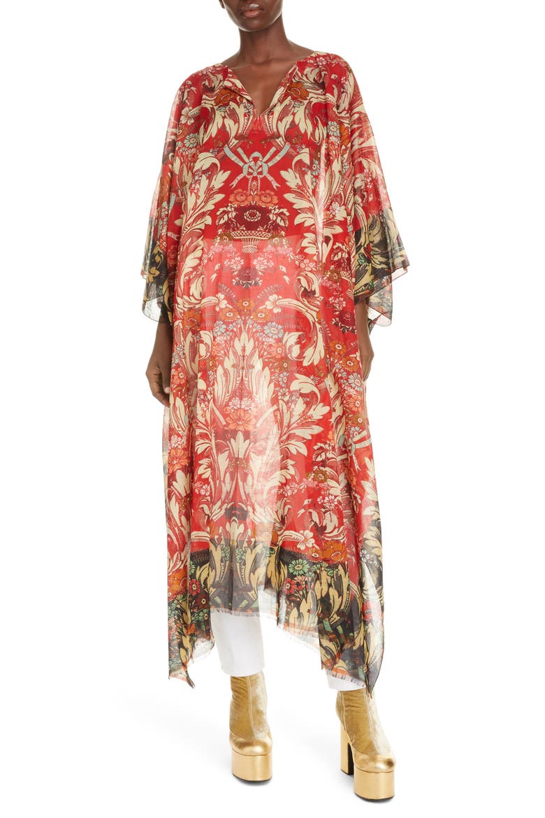 Cartland Floral Cotton Caftan, Alternate, color, RED