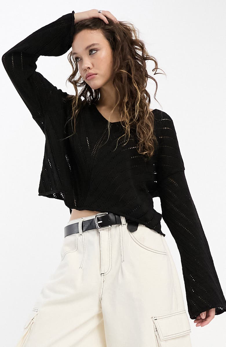 ASOS DESIGN Open Stitch V-Neck Crop Sweater, Main, color, 