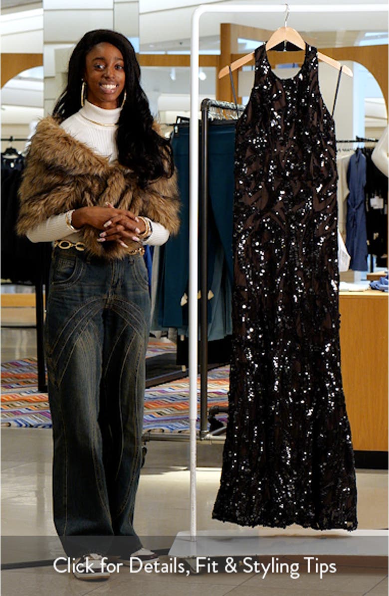 Paige Sequin Halter Gown, sales video thumbnail