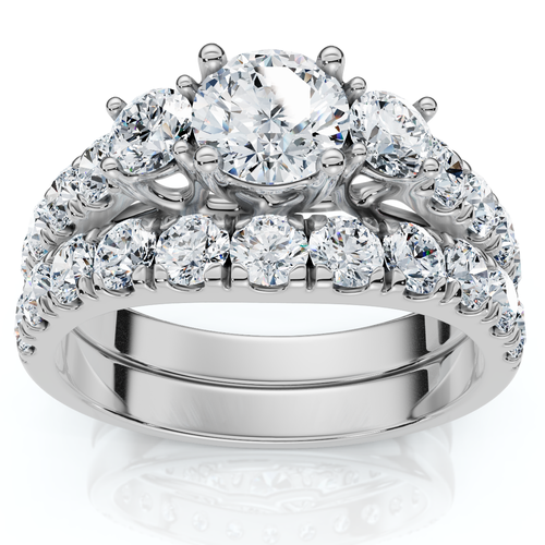 Bliss Diamond 1 3/4ct 3-stone Diamond Engagement Wedding Ring Set 14k Gold Or Pt Lab Grown In Silver