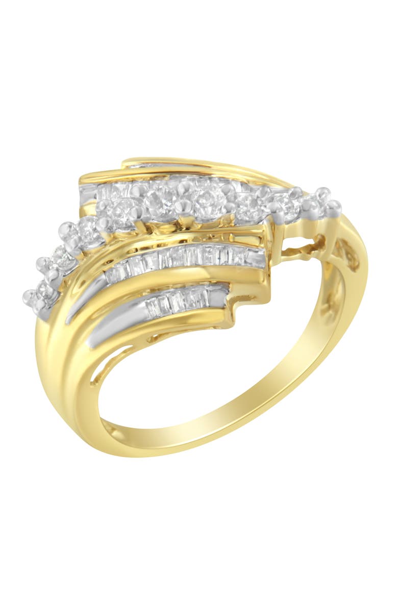 10K Yellow Gold Round and Baguette 1/2 Cttw Diamond-Cut Ring, Alternate, color, Yellow Gold