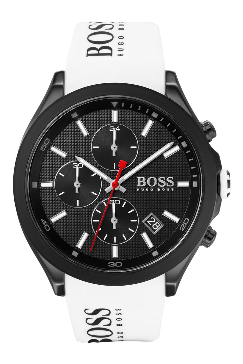 Velocity Chronograph Rubber Strap Watch, 45mm, Main, color, WHITE/ BLACK